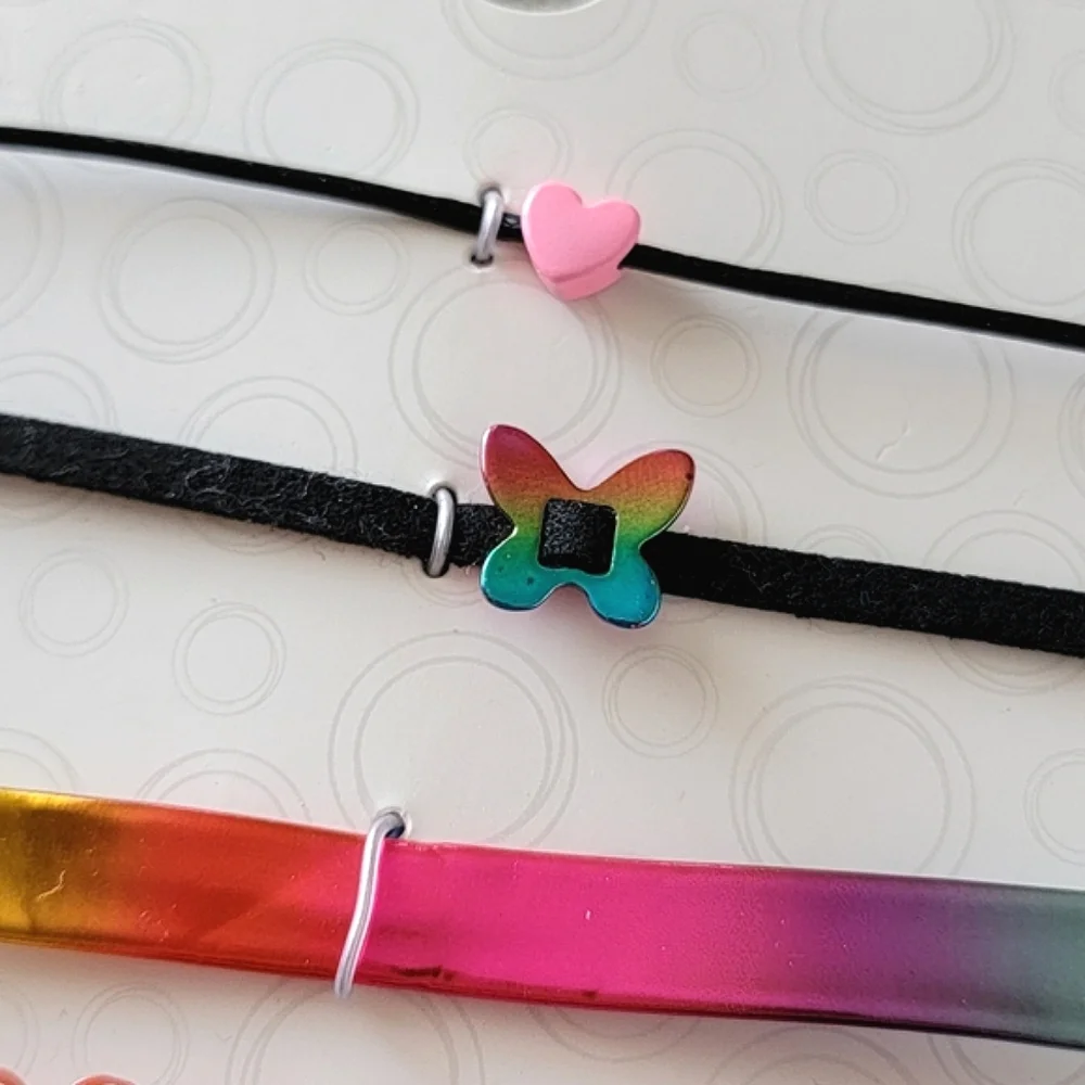 Set of 4 Choker Necklaces Rainbow Heart Butterfly Charm